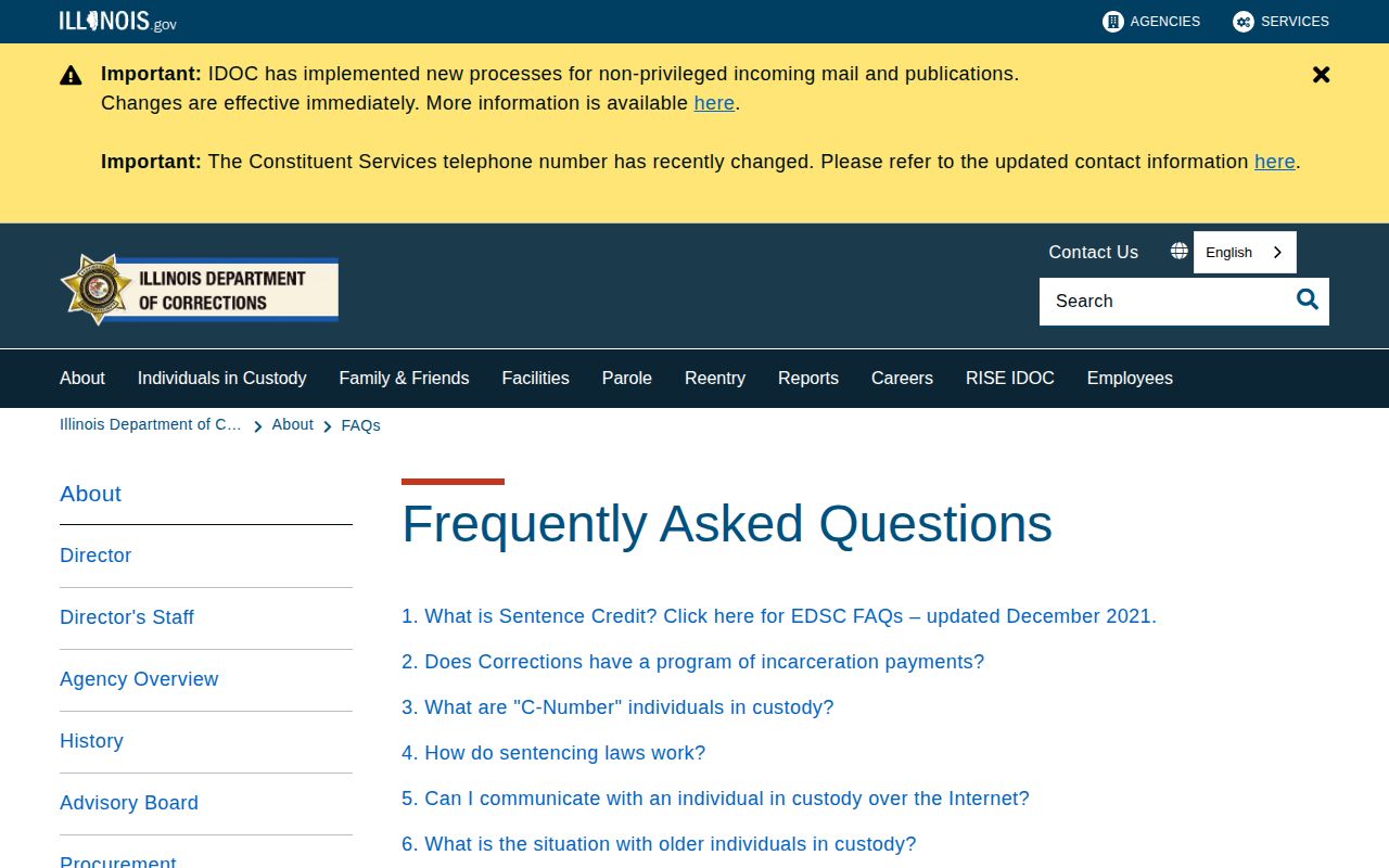 Johnson County projected release date information in IDOC FAQ