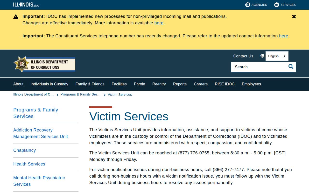 IDOC VINE guidance for Johnson County inmate release alerts